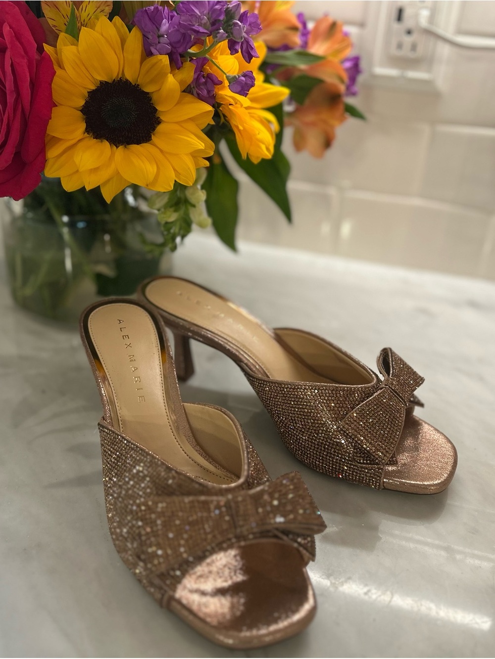 Alex Marie Rose Gold Crystal Bow heels